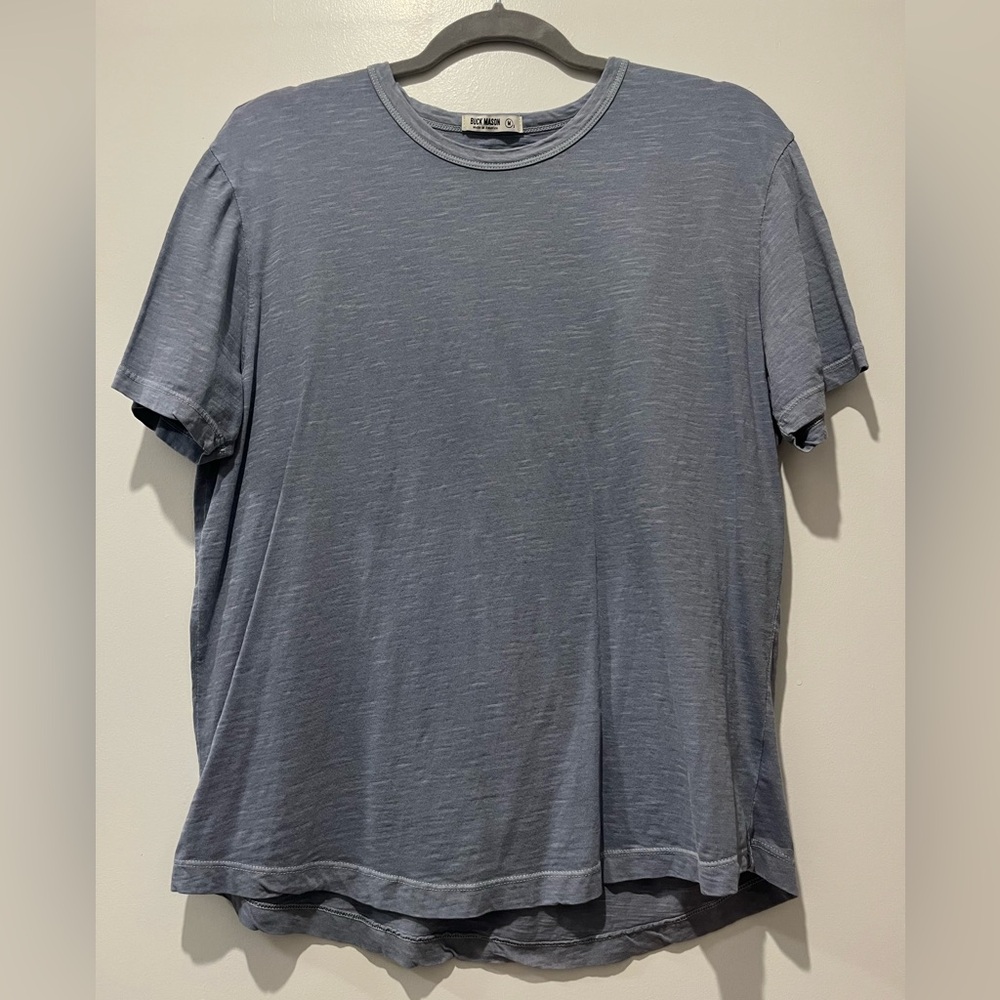 Buck Mason Men's Slub Curved Hem Tee - Medium Short - Washed Blue